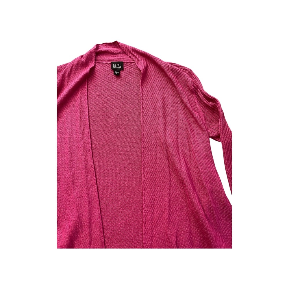Eileen Fisher Pink Ribbed Knit Open Front Cardigan Sweater Size Small